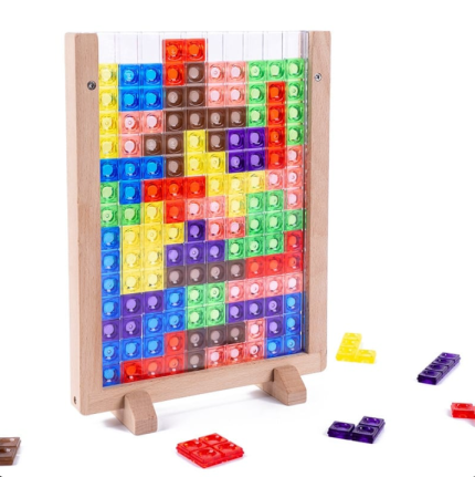 Montessori Tetris 3D en Bois – Puzzle Éducatif 25 cm