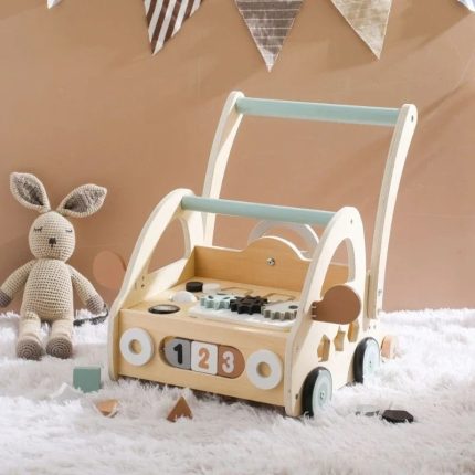Les Jeux Montessori Wooden Baby Walking Cart Adjustable Height