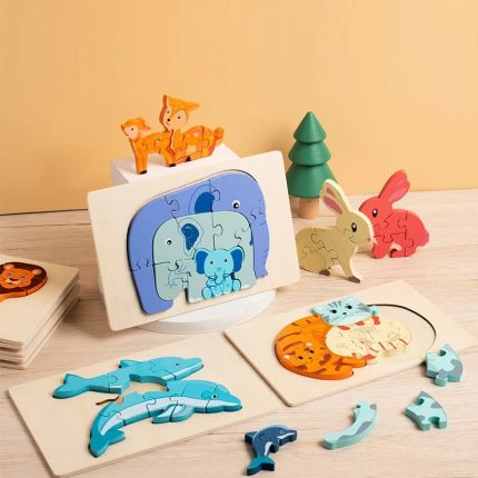 Les Jeux Montessori Puzzle 3D Bois Animaux Enfants