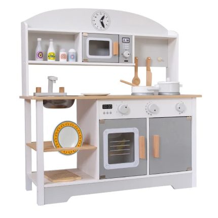 Les Jeux Montessori Wooden Kitchen Set 24pcs White